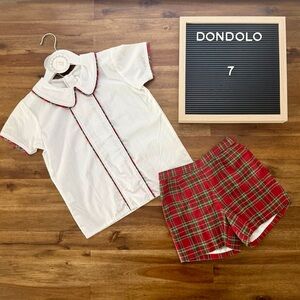 NWT Dondolo Red Plaid Ford Shorts Set 7 White Christmas Formal Short Sleeve